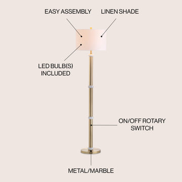 Gregory 60.5" Metal/Marble LED Floor Lamp - JONATHAN Y